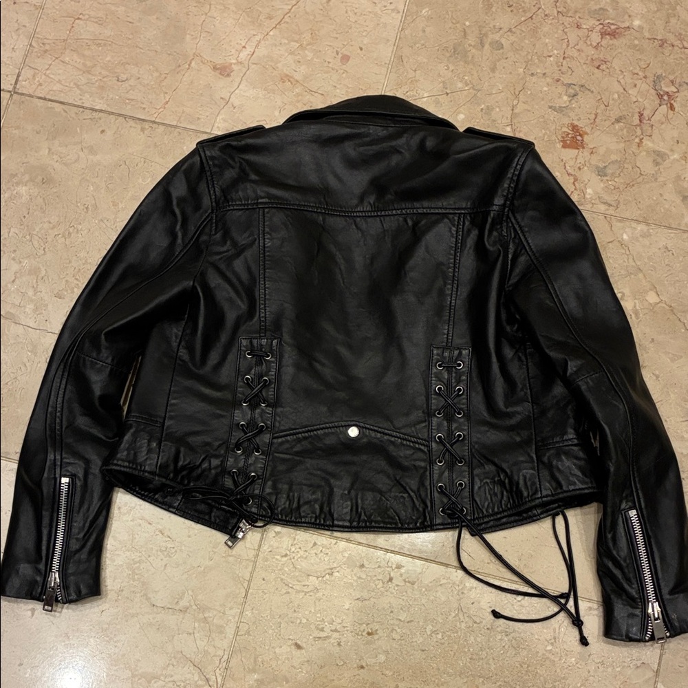 Walter Baker Black Lace-Up Moto Leather Jacket - Picture 4 of 5